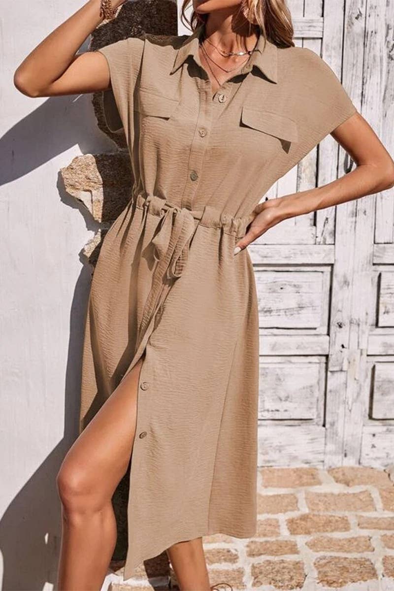 CWDMD5777_CASUAL FASHION DRAWSTRING WAIST DRESS