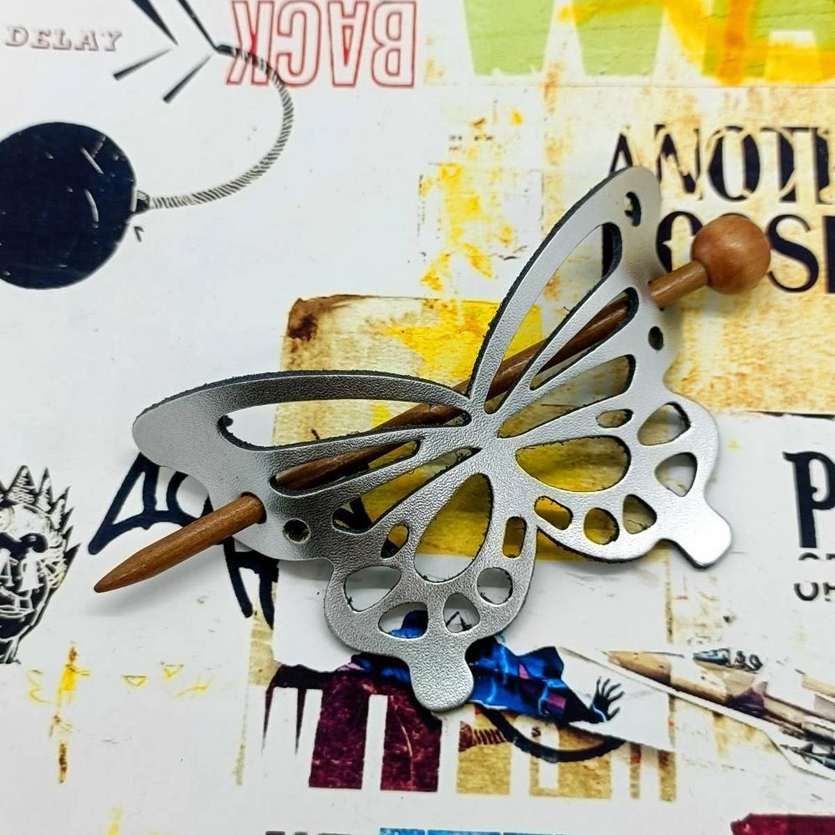 Metallic Leather Vintage Butterfly Hairpin