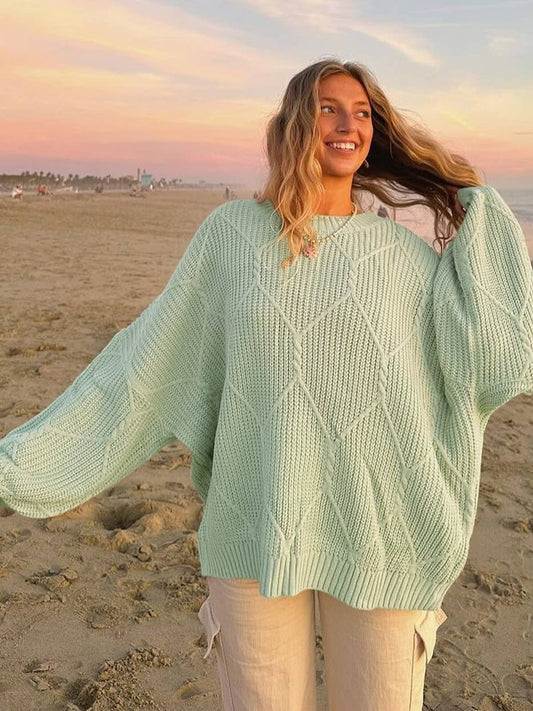 ROUND NECK PULLOVER LAZY KNIT CASUAL SWEATER