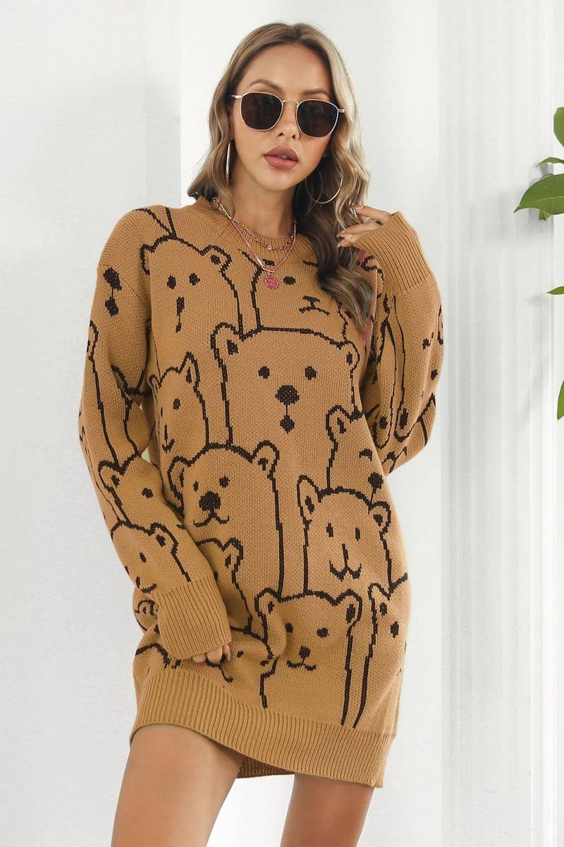 CWDSD7336_SWEET LOOSE BEAR JACQUARD KNITTED DRESS