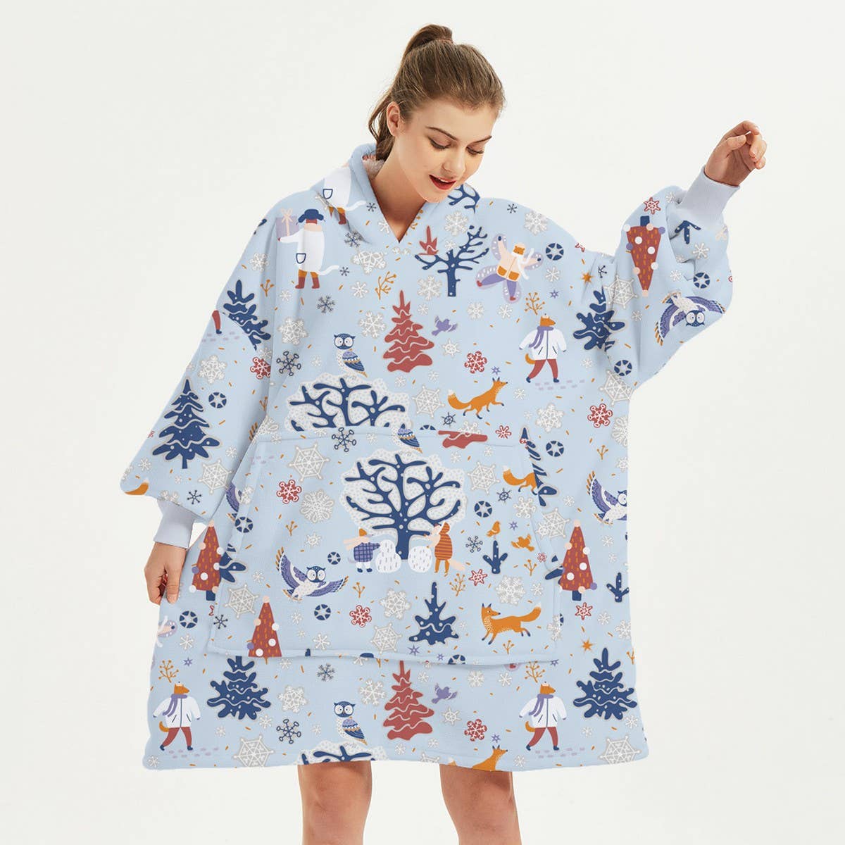 Christmas Reindeer Flannel Hoodie Blanket Gift