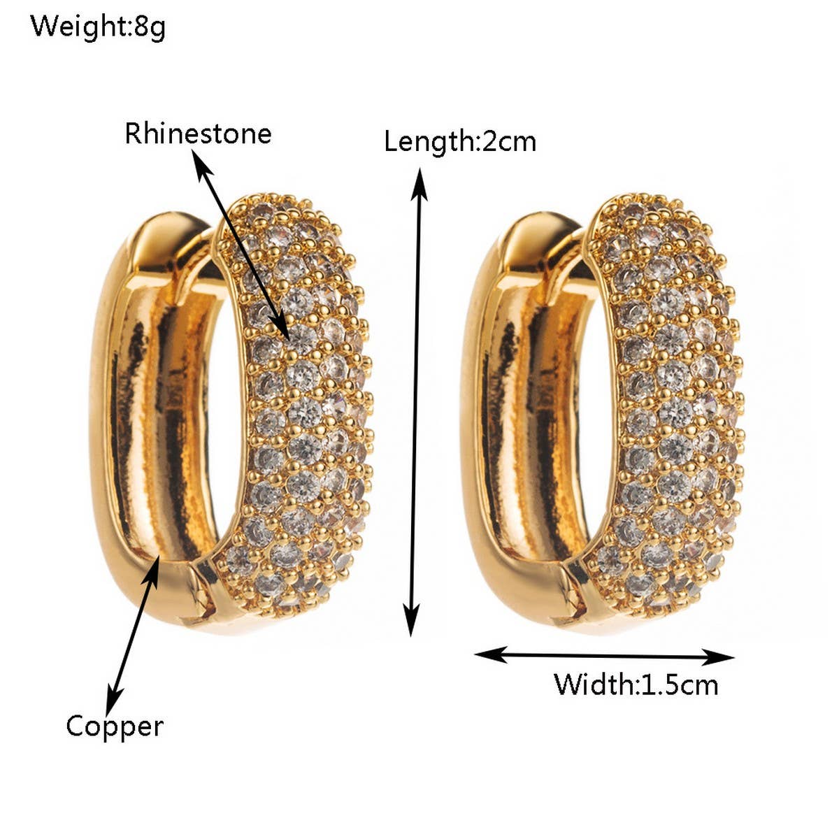 Heart Geometric CZ Stud Earrings Gold-Plated Brass