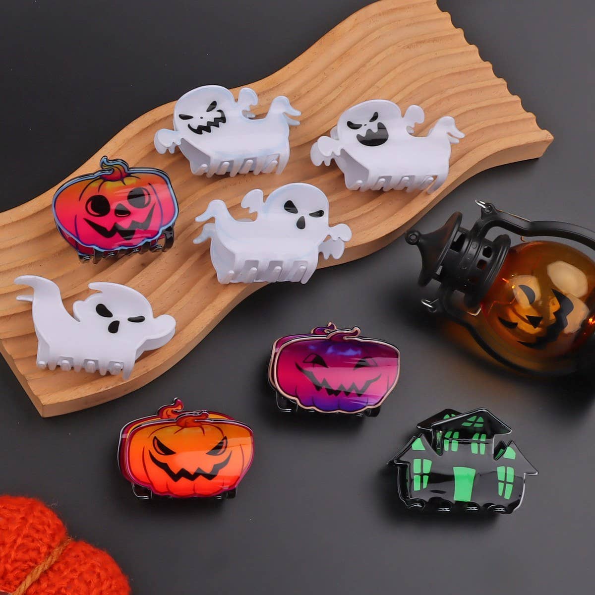 PUMPKINS, GHOSTS, HAUNTED HOUSE HALLOWEEN HAIR CLAW CLIPS