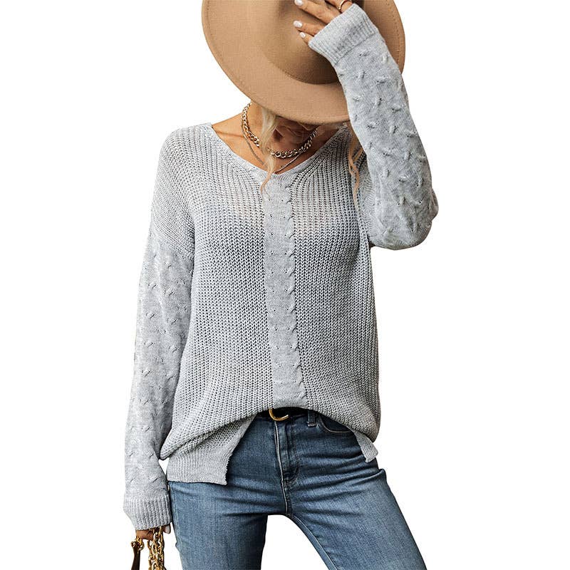 Solid color slouchy sweater lady