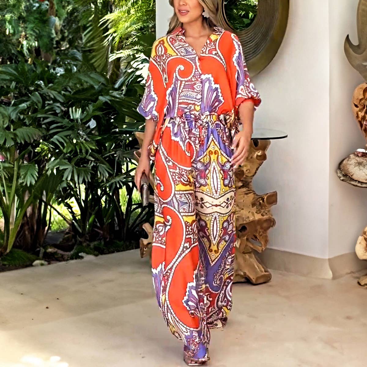 Loose slim long sleeve printed suit