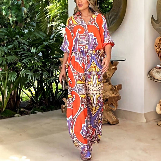 Loose slim long sleeve printed suit