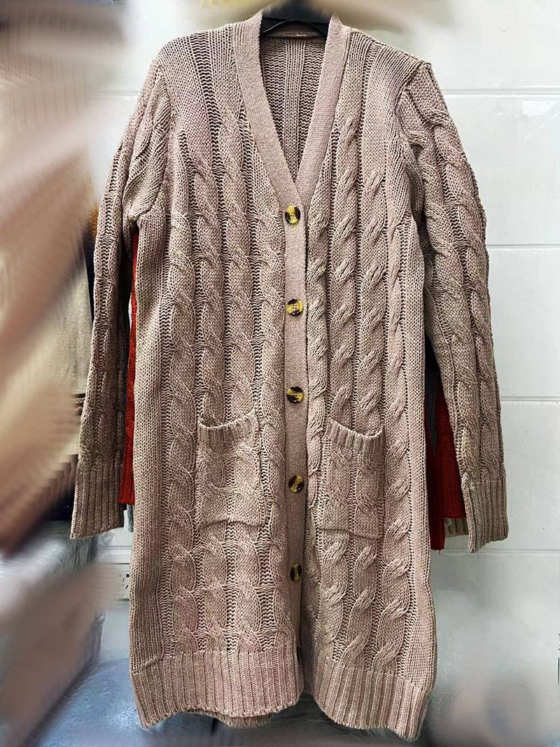 SINGLE-BREASTED TWIST SOLID COLOR LONG CARDIGAN