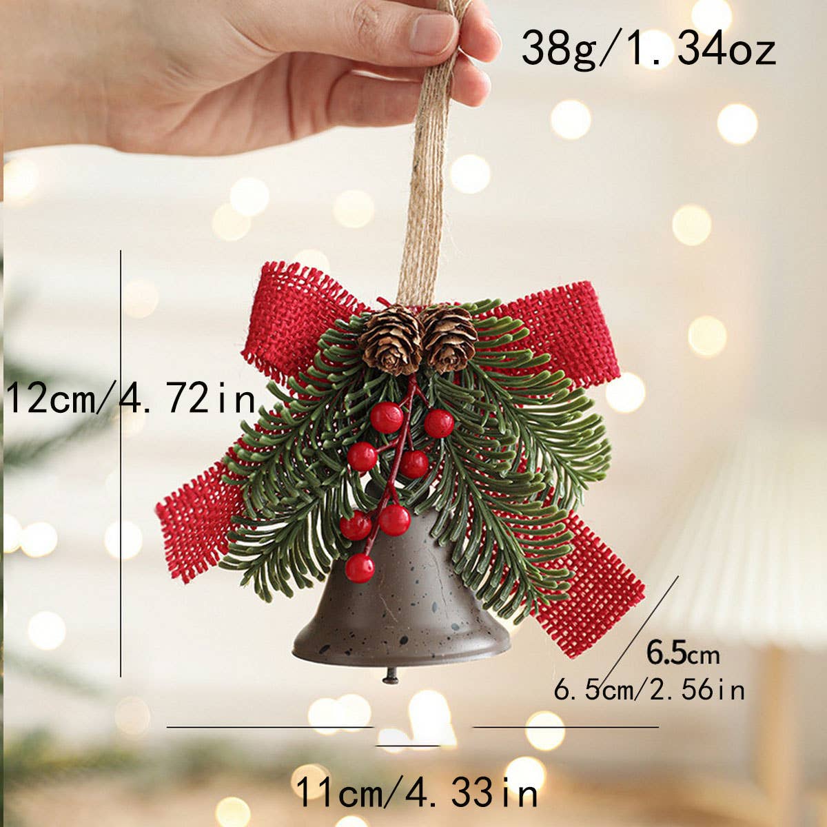 CWMM10370_CHRISTMAS METAL BELL BOW PINECONE DOOR ORNAMENT
