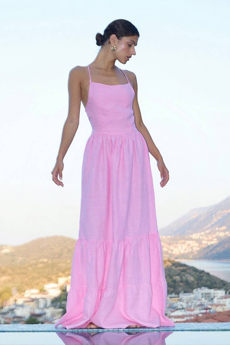 CWDMD5258_COTTON BACKLESS TIE-STRAP MAXI DRESS