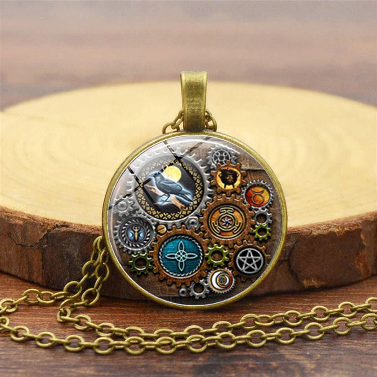 STEAMPUNK MECHANICAL TIME GEM NECKLACE JEWELRY_CWAJE0699