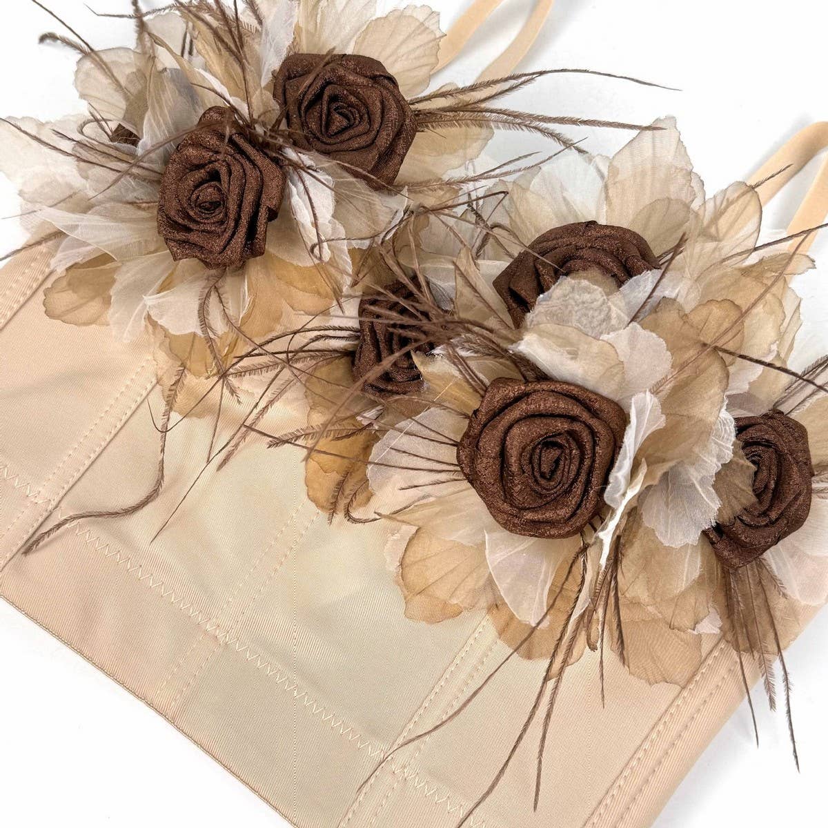 FLOWER TASSEL SUSPENDER HERRINGBONE BRA