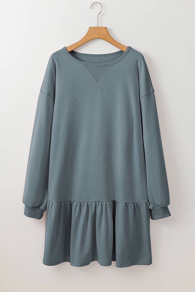 Ruffled long-sleeved sweatshirt dress