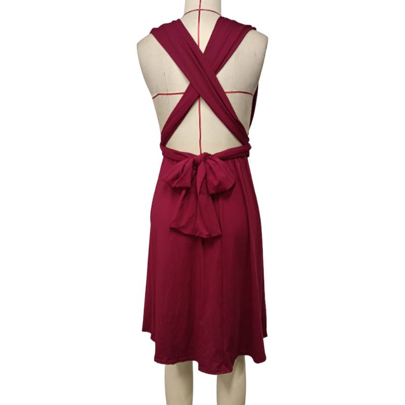 Solid Color Tie-Up Multi-Way Flowy Dress