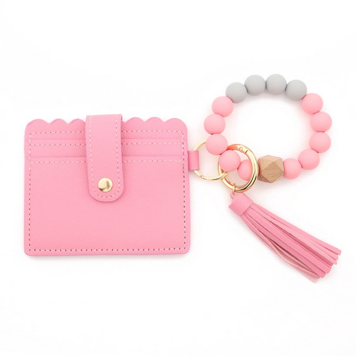 SILICONE BEAD BRACELET CARD BAG TASSEL KEYCHAIN