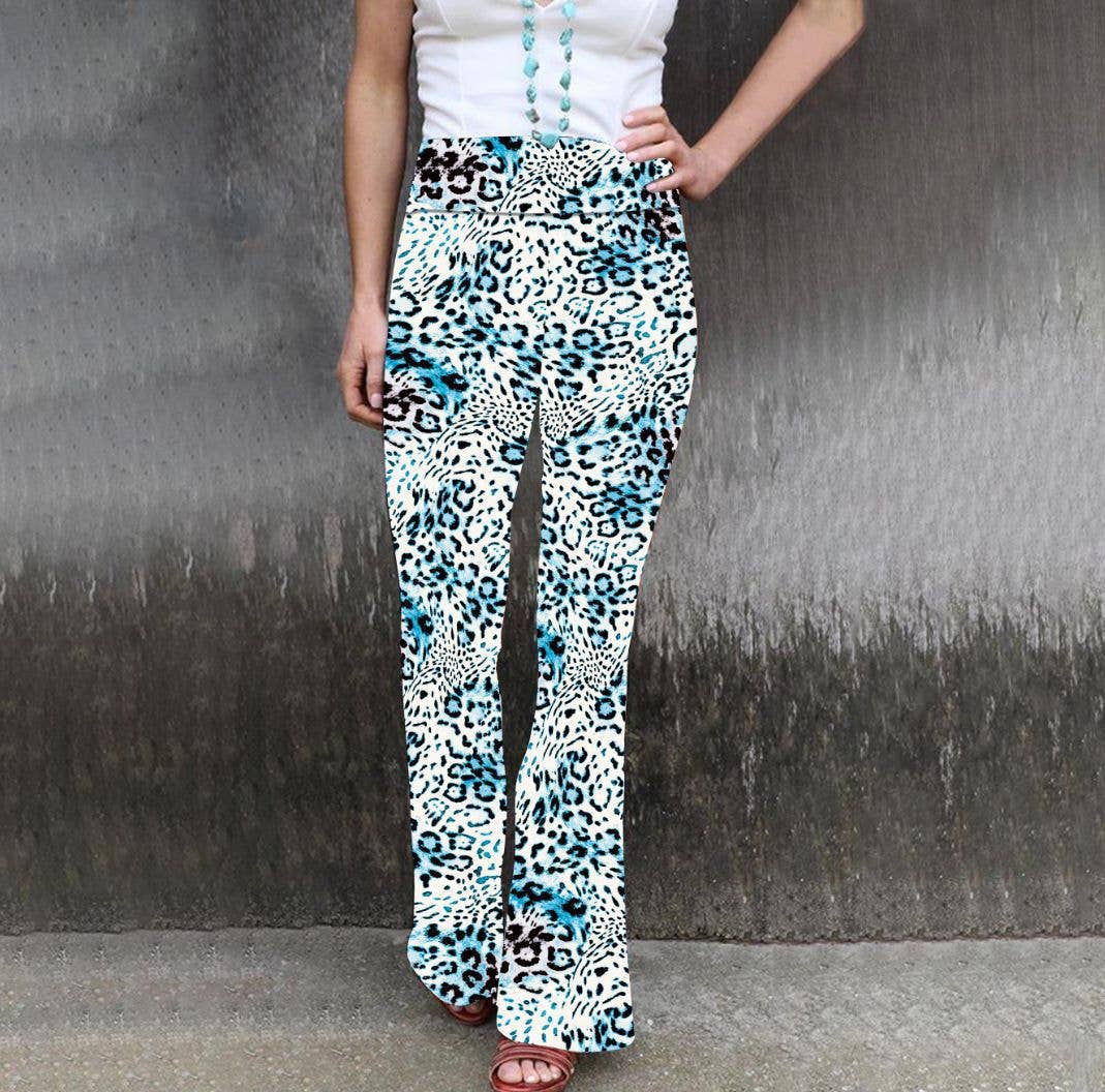 PRINTED TIGHT HEIGHT WAIST CASUAL FLARE PANTS