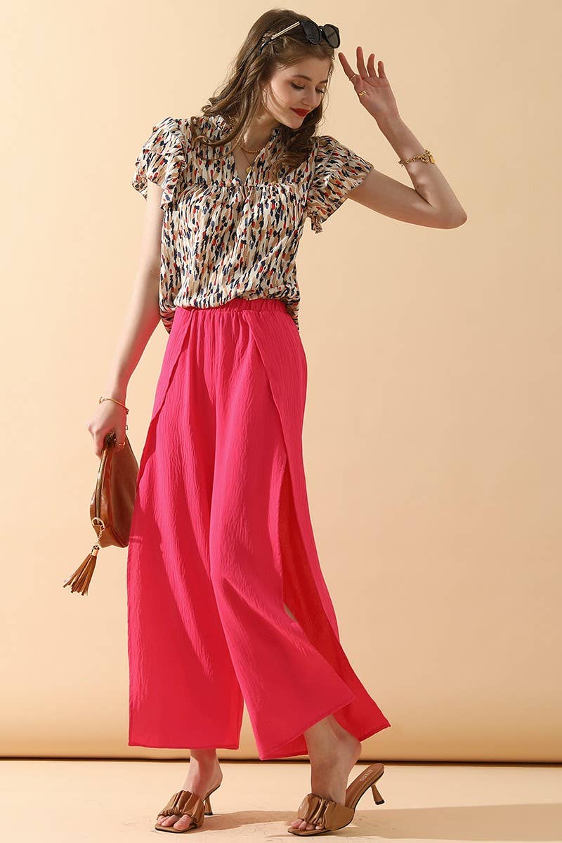 CWBLP420_BANDED FRONT OPENING SLIT LEG WIDE PANTS