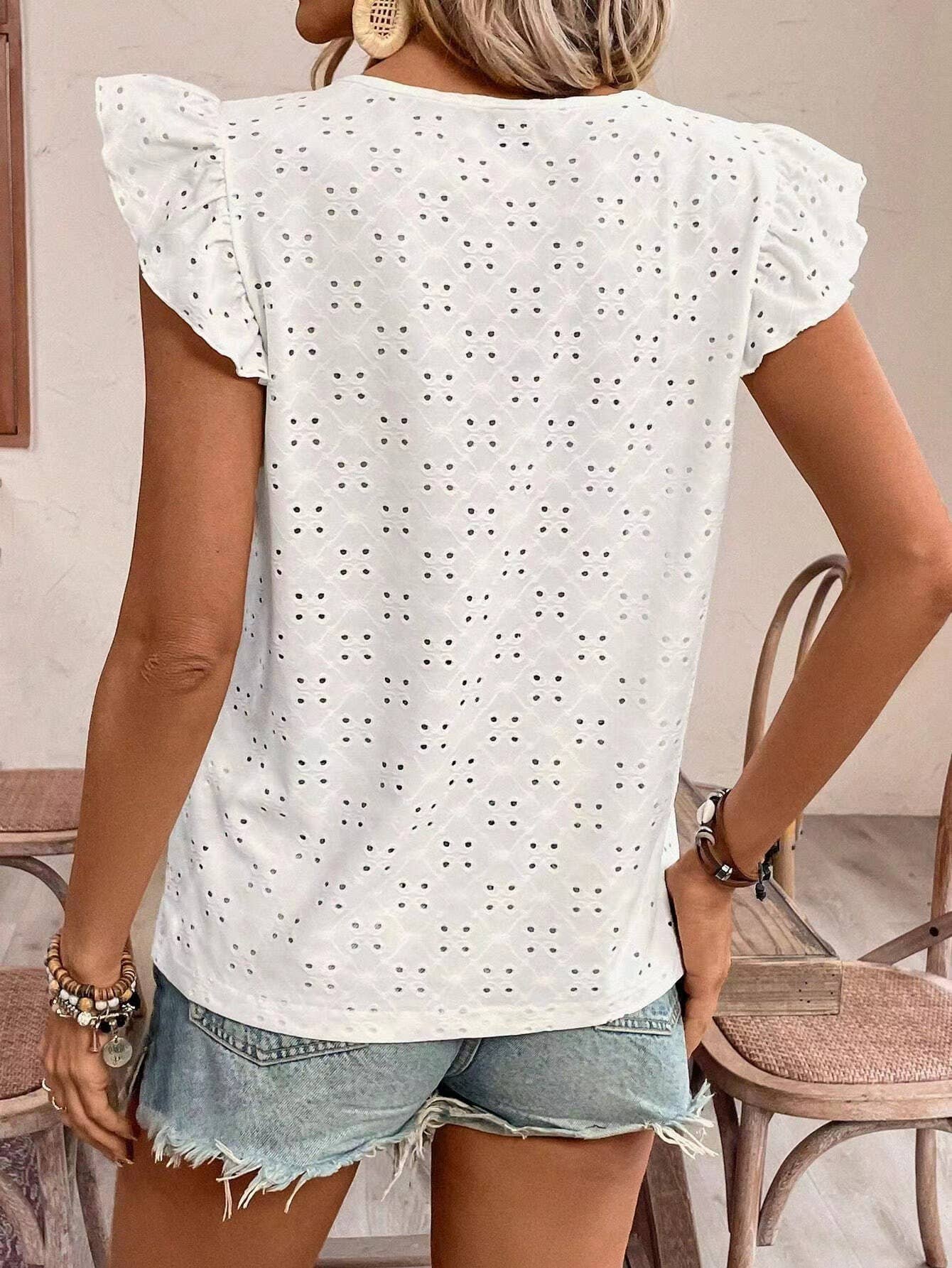 Jacquard V-neck pusher short-sleeved T-shirt