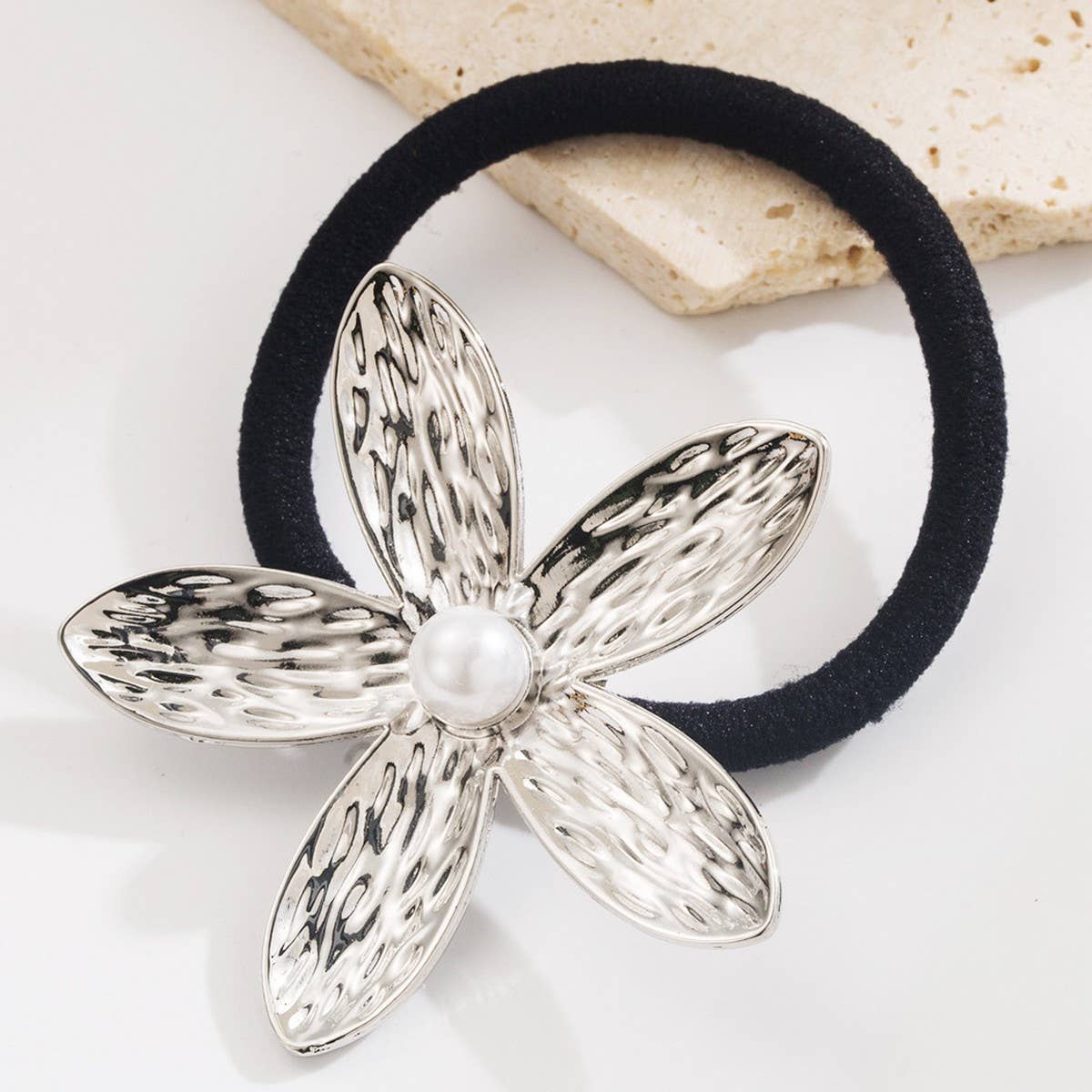 Metal Ginkgo Leaf Hair Tie with Pearl Accent