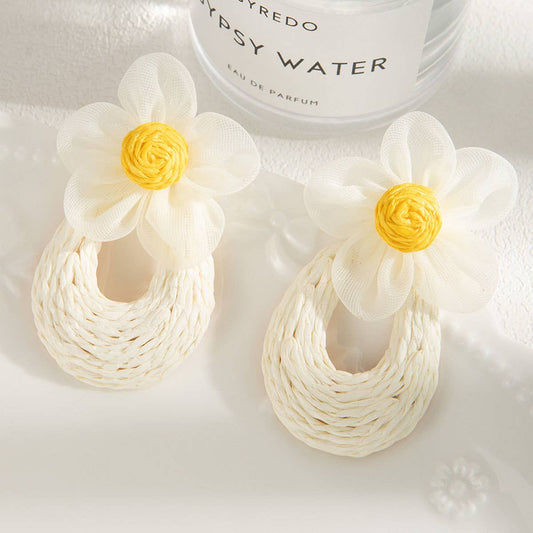 Floral Raffia Mesh Drop Earrings