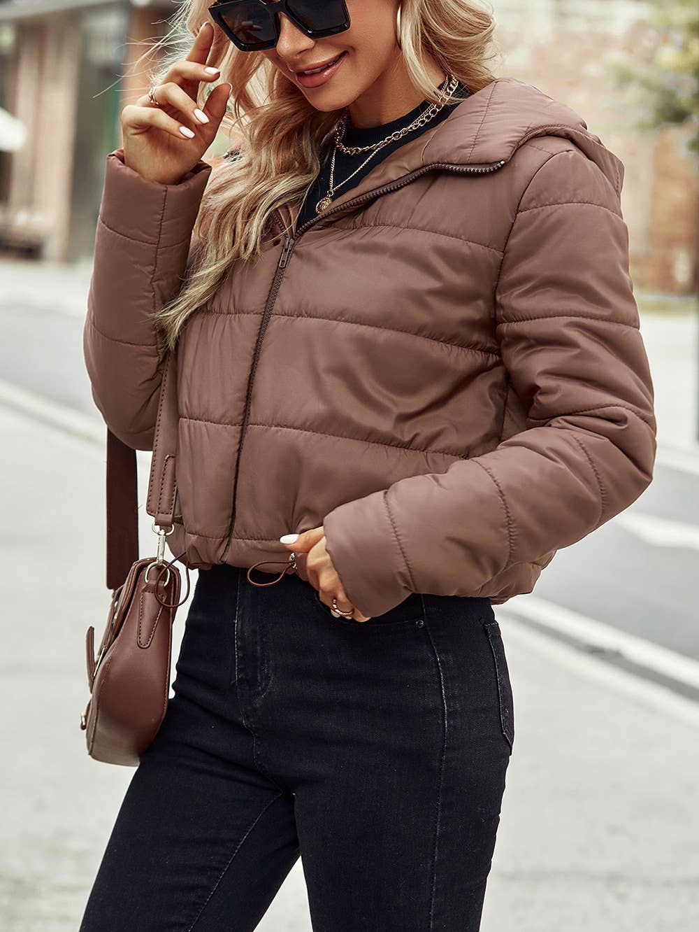 CASUAL ZIPPER PADDED JACKET HOODED JACKET