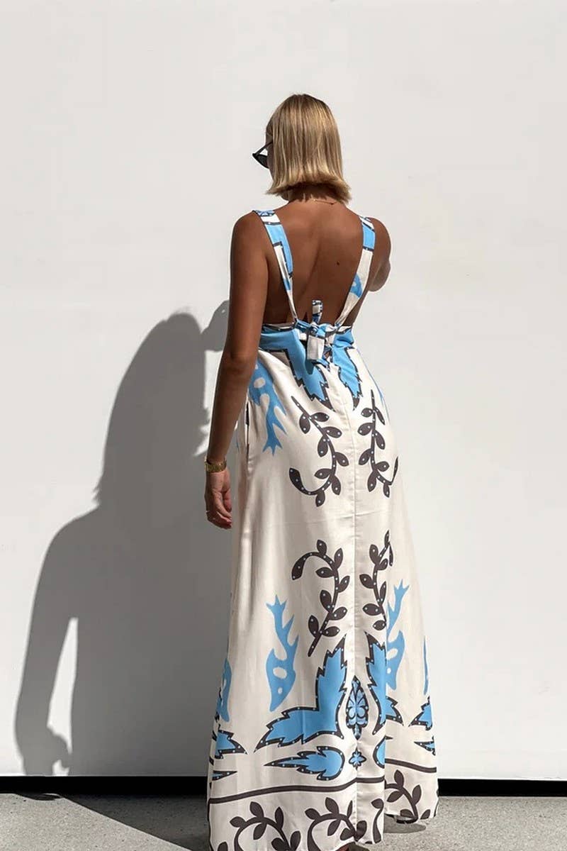 CWDHL1005_SUMMER NEW SEXY SUSPENDER PRINT DRESS