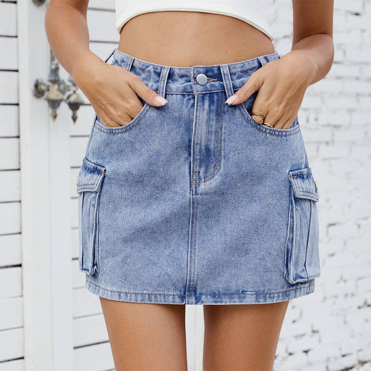 Washed American vintage denim cargo pocket skirt