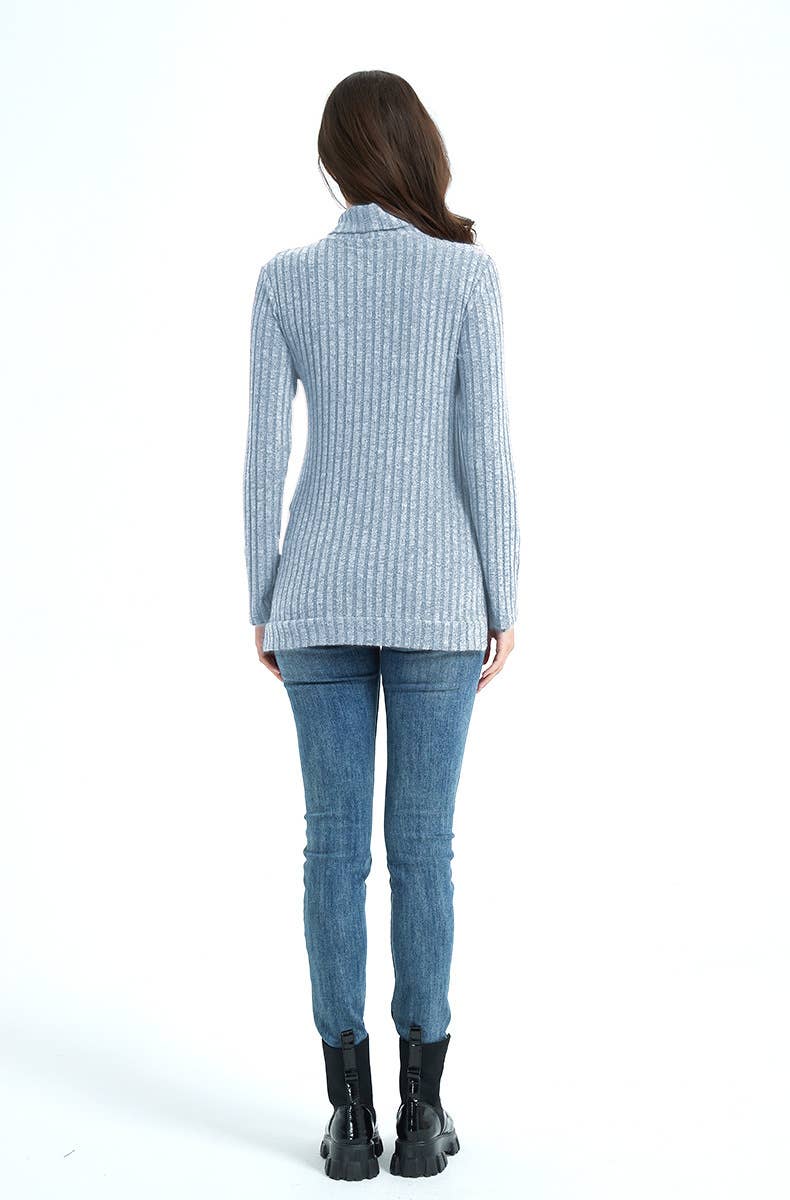 STYLISH TURTLENECK SOLID COLOR PIT STRIPE SWEATER