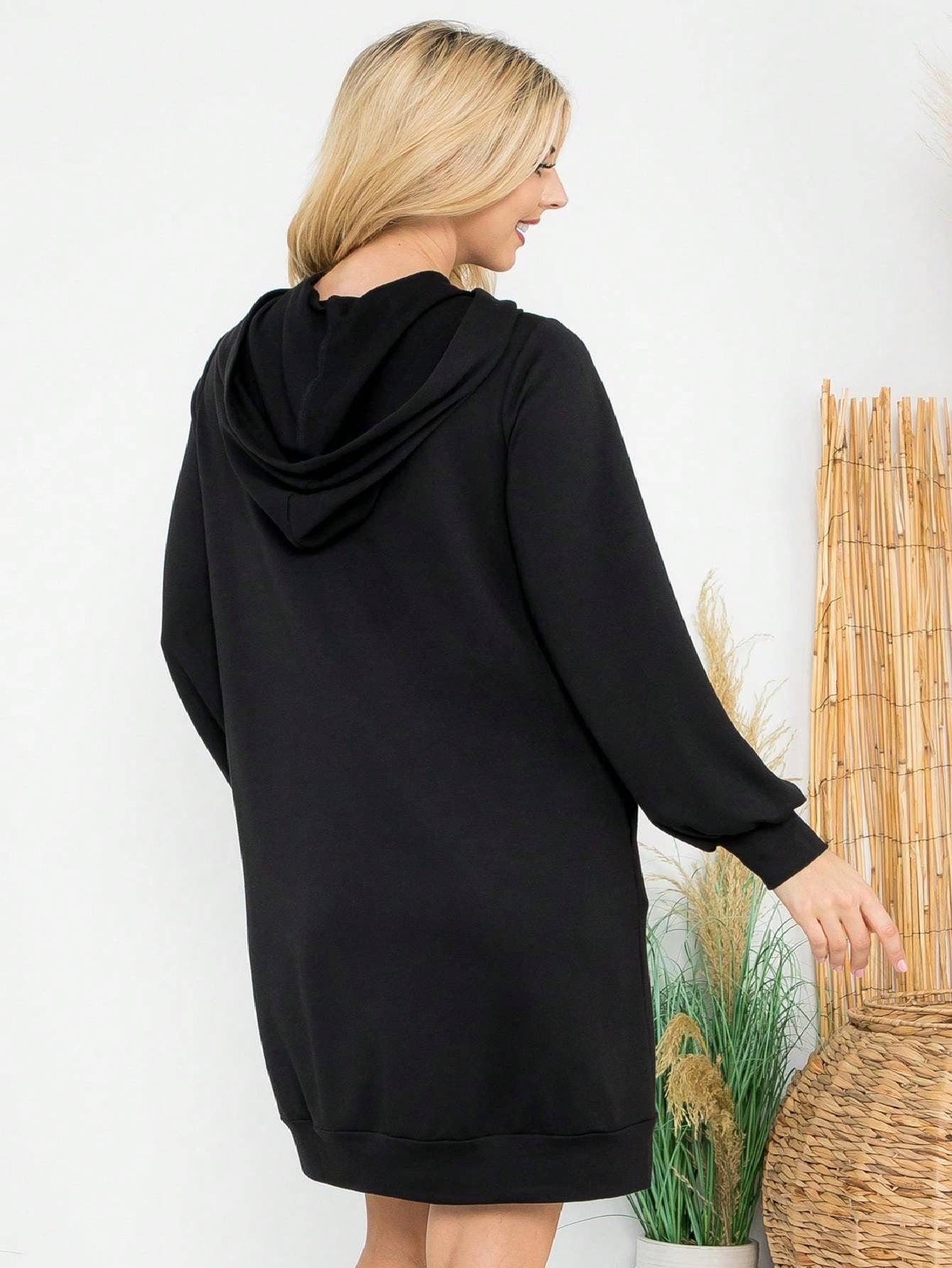 LONG LOOSE DRAWSTRING HOODIE DRESS