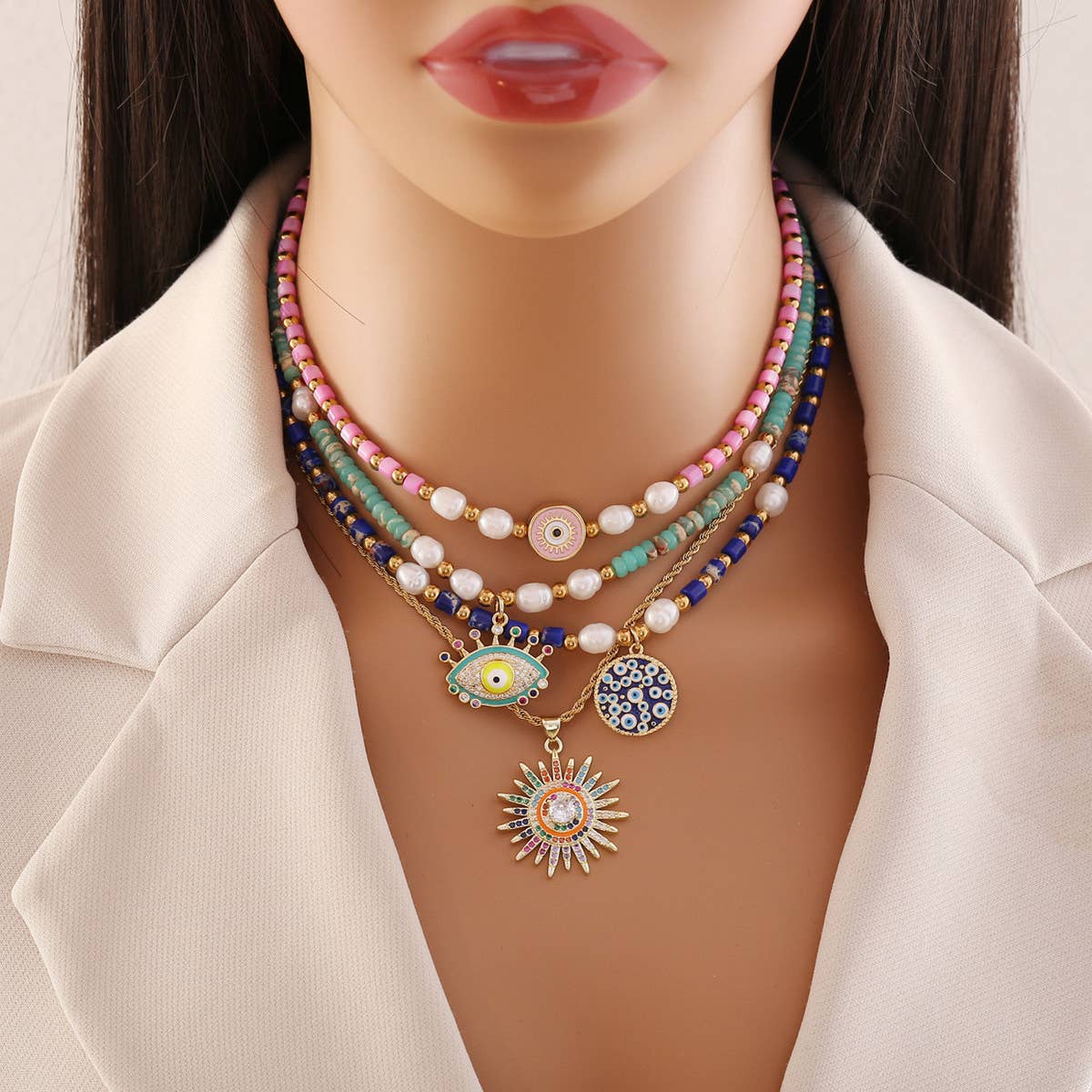 NATURAL STONE NECKLACE PERSONALIZED EYE PENDANT