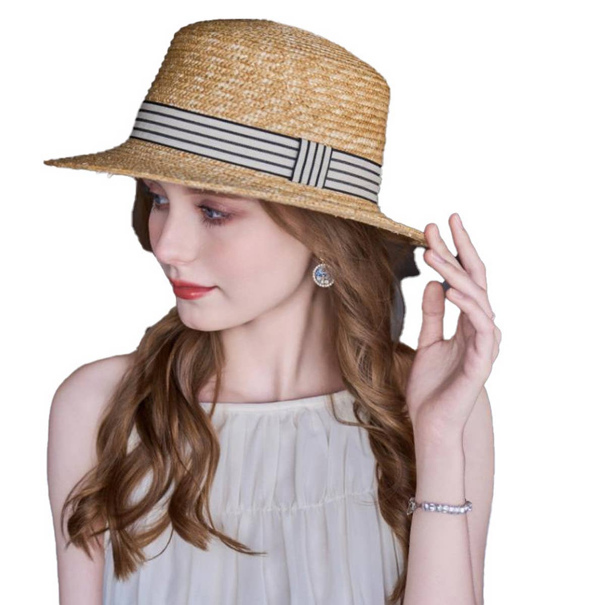 SIMPLE SUN PROTECTION FLAT TOP BEACH HAT STRAW HAT_CWAH1331
