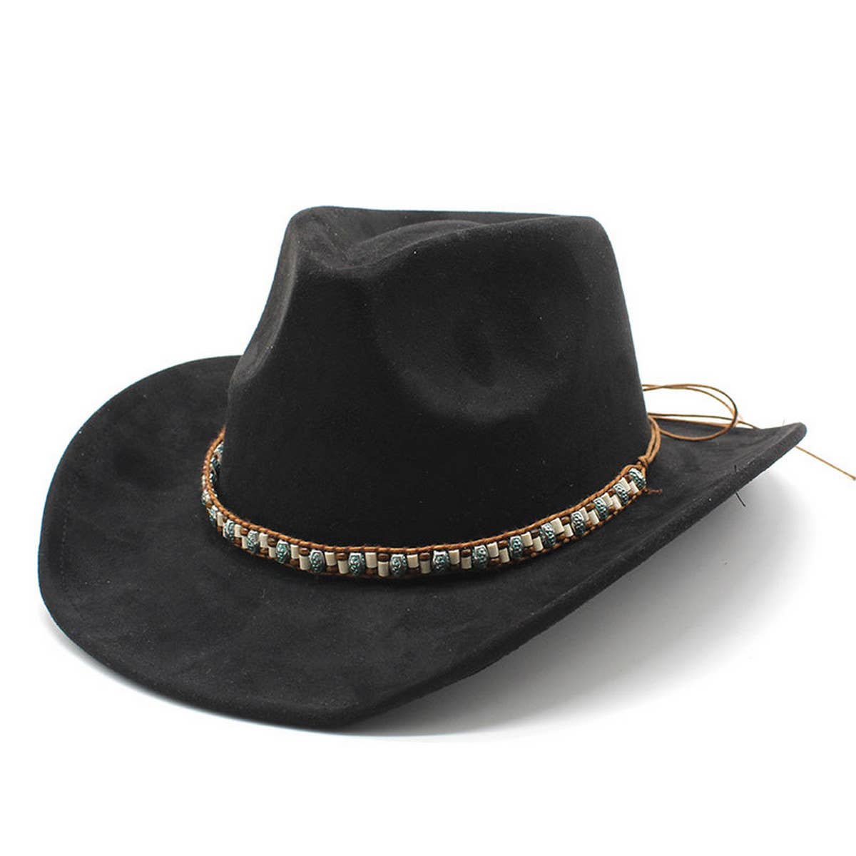 Felt Suede-Like Beaded Cowboy Fedora Unisex Hat_CWAH0822