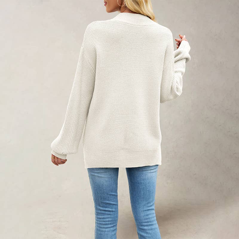 Solid color semi-high neck loose sweater