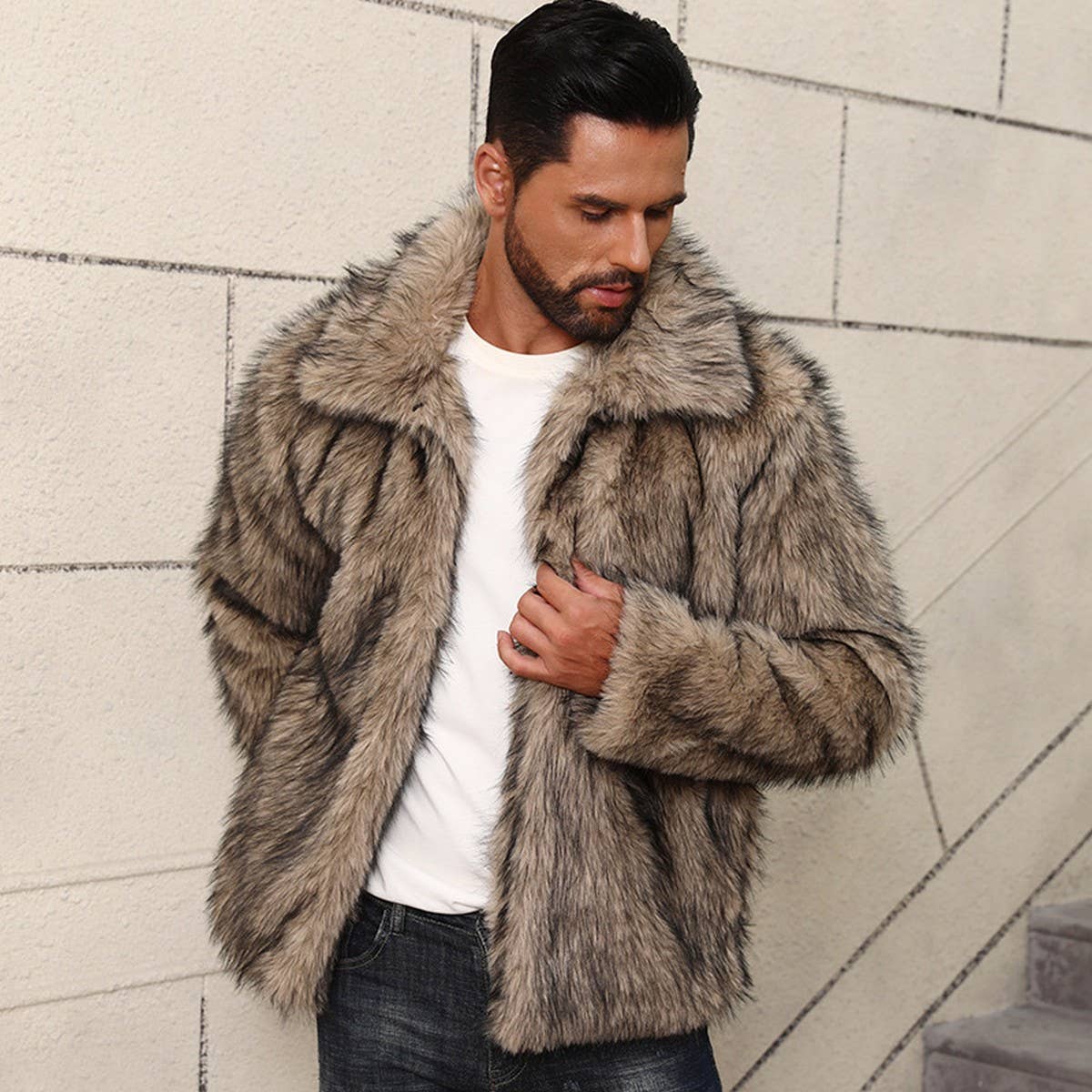 Men¡¯s Faux Fur Short Jacket Fashion Winter Coat