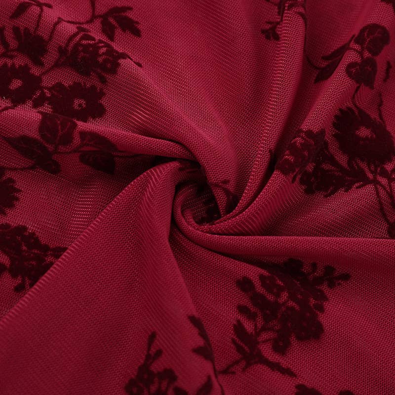 Sheer Mesh Vintage Print Sexy Top Short Sleeve