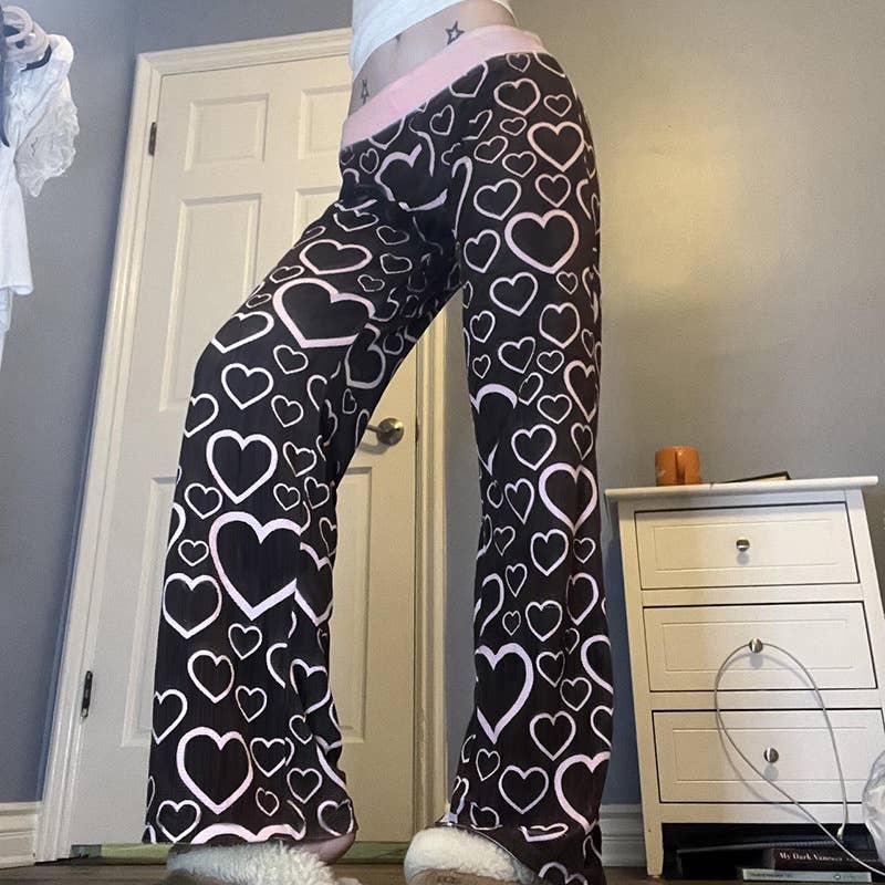 CASUAL LOVE PRINTED HIGH WAIST CASUAL PANTS