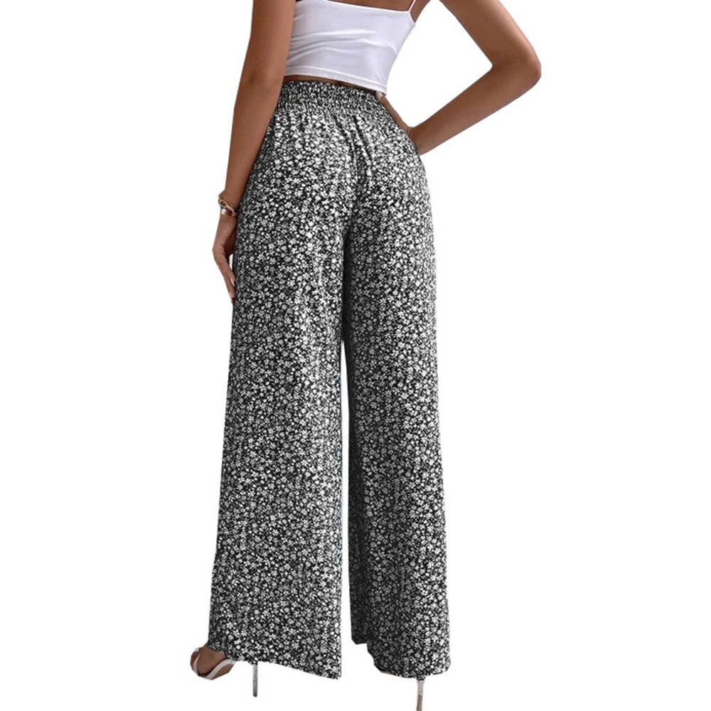Printed waist waist casual wide-leg pants