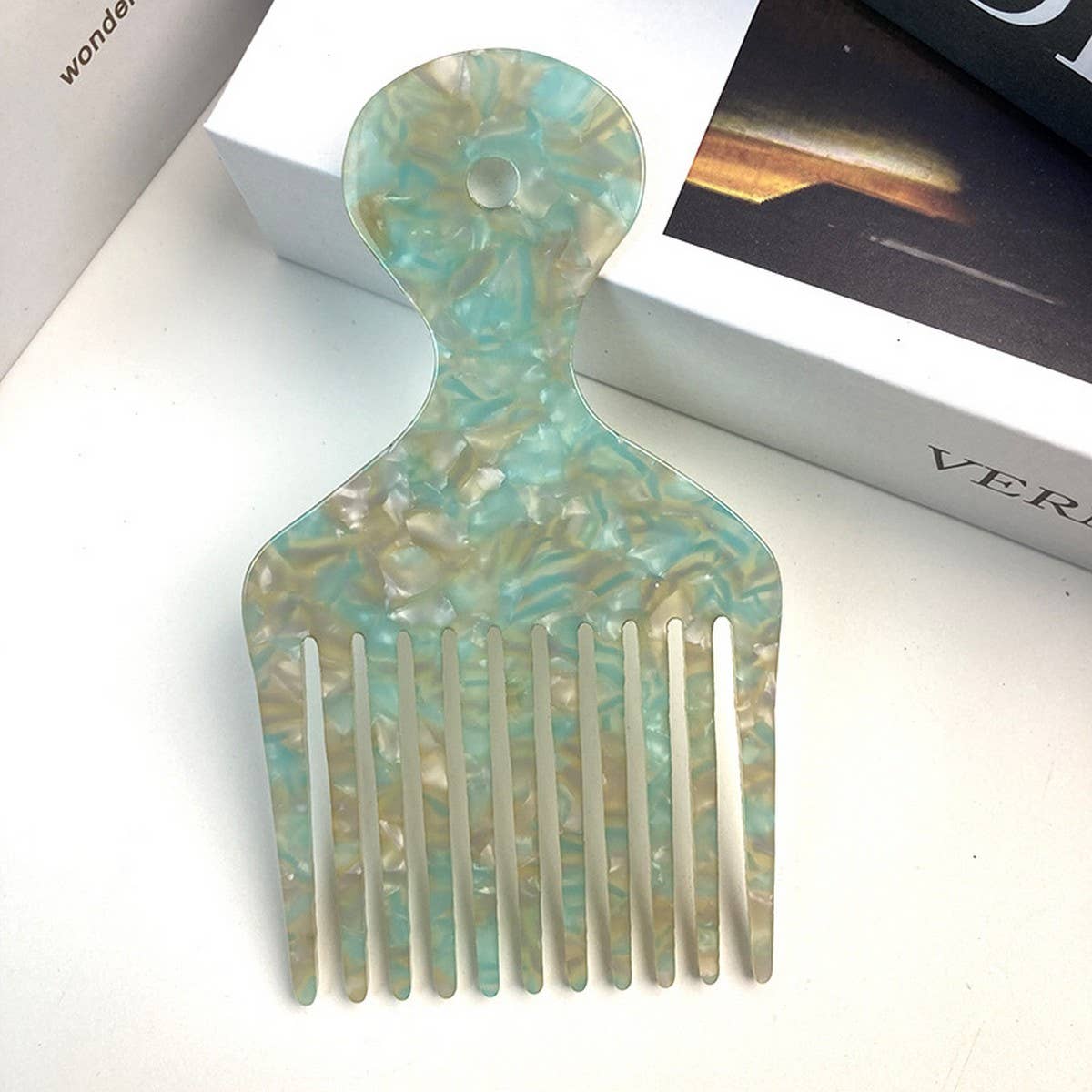 Chic Acetate Geometric Comb, Retro Long Handle_CWMM6435