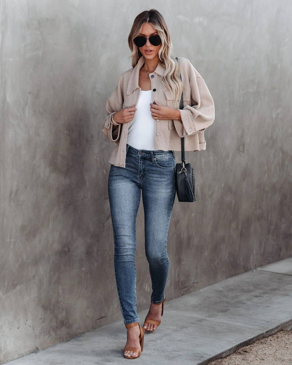 Lapel Waffle short single-breasted coat