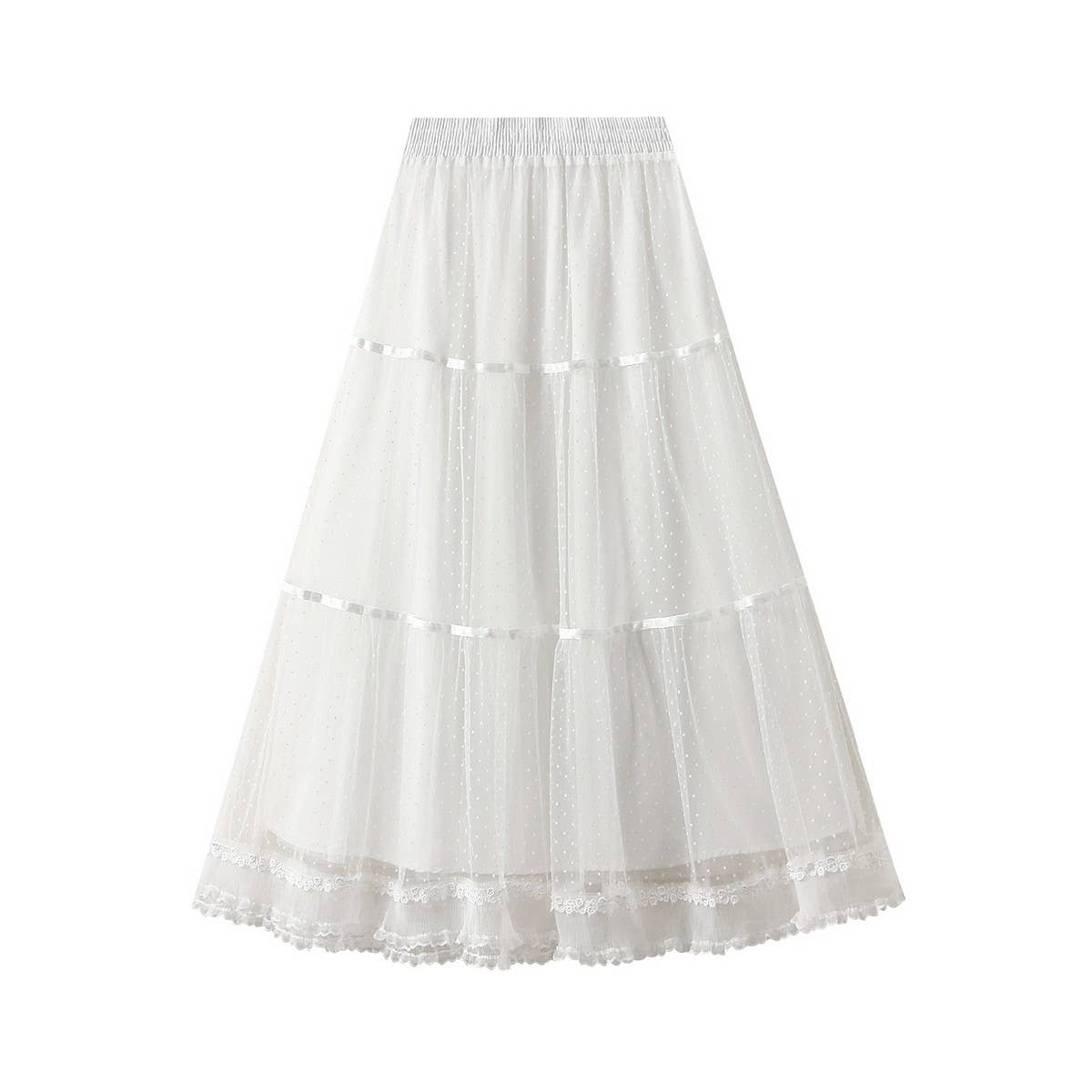 Lace Ruffle Trim Polka Dot Tulle Skirt