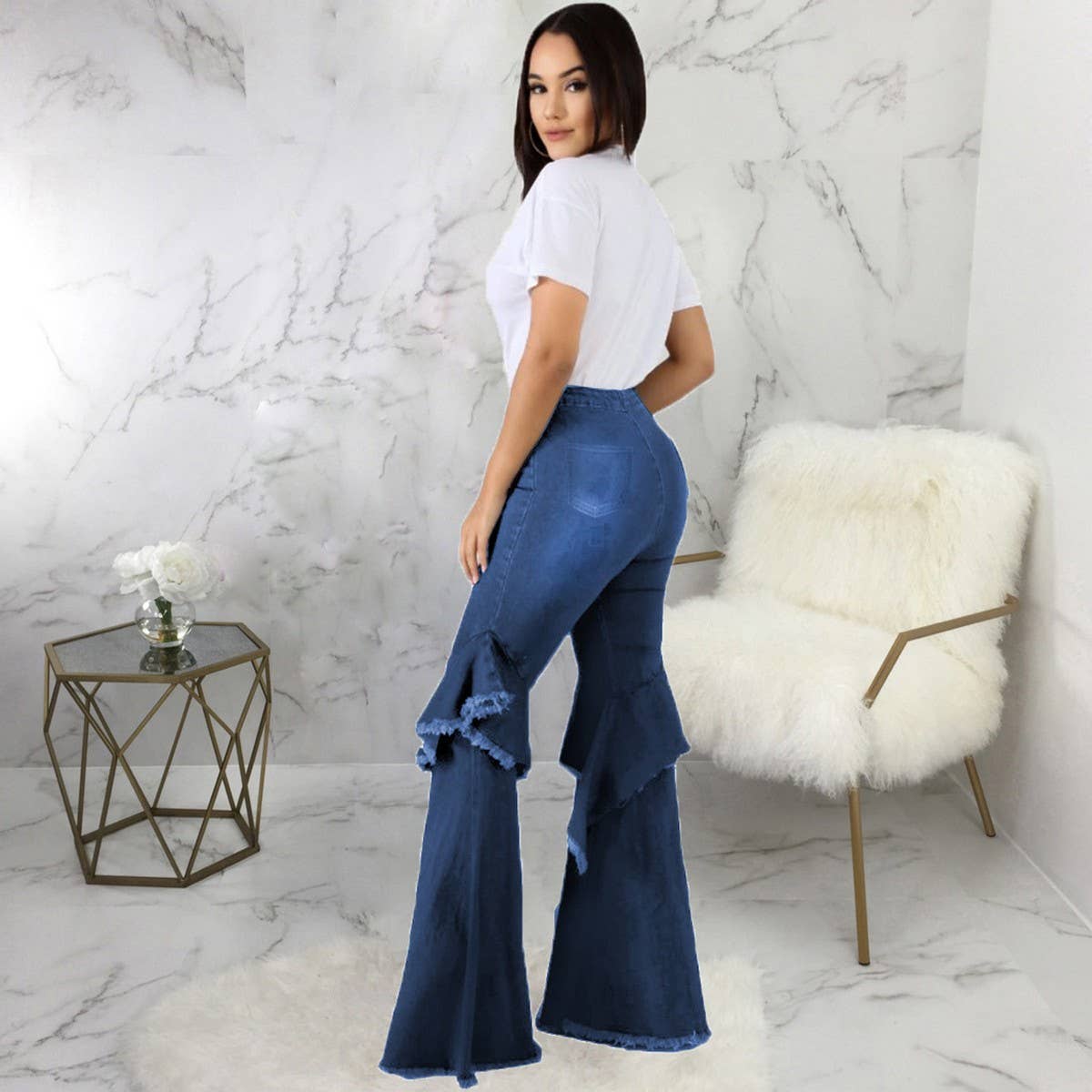 WOMEN FASHIONABLE WIDE LEG PANTS DENIM FLARED PANTS_CWJP0090