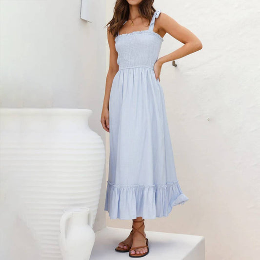 Simple solid-color long halter dress