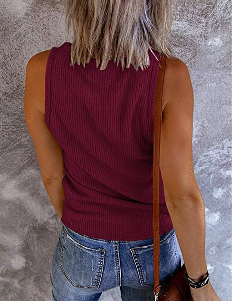 SOLID COLOR V-NECK BREASTED SLIM-FIT KNIT VEST
