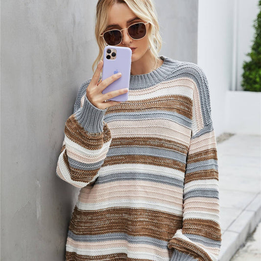 Jumper knitted striped patchwork sweater