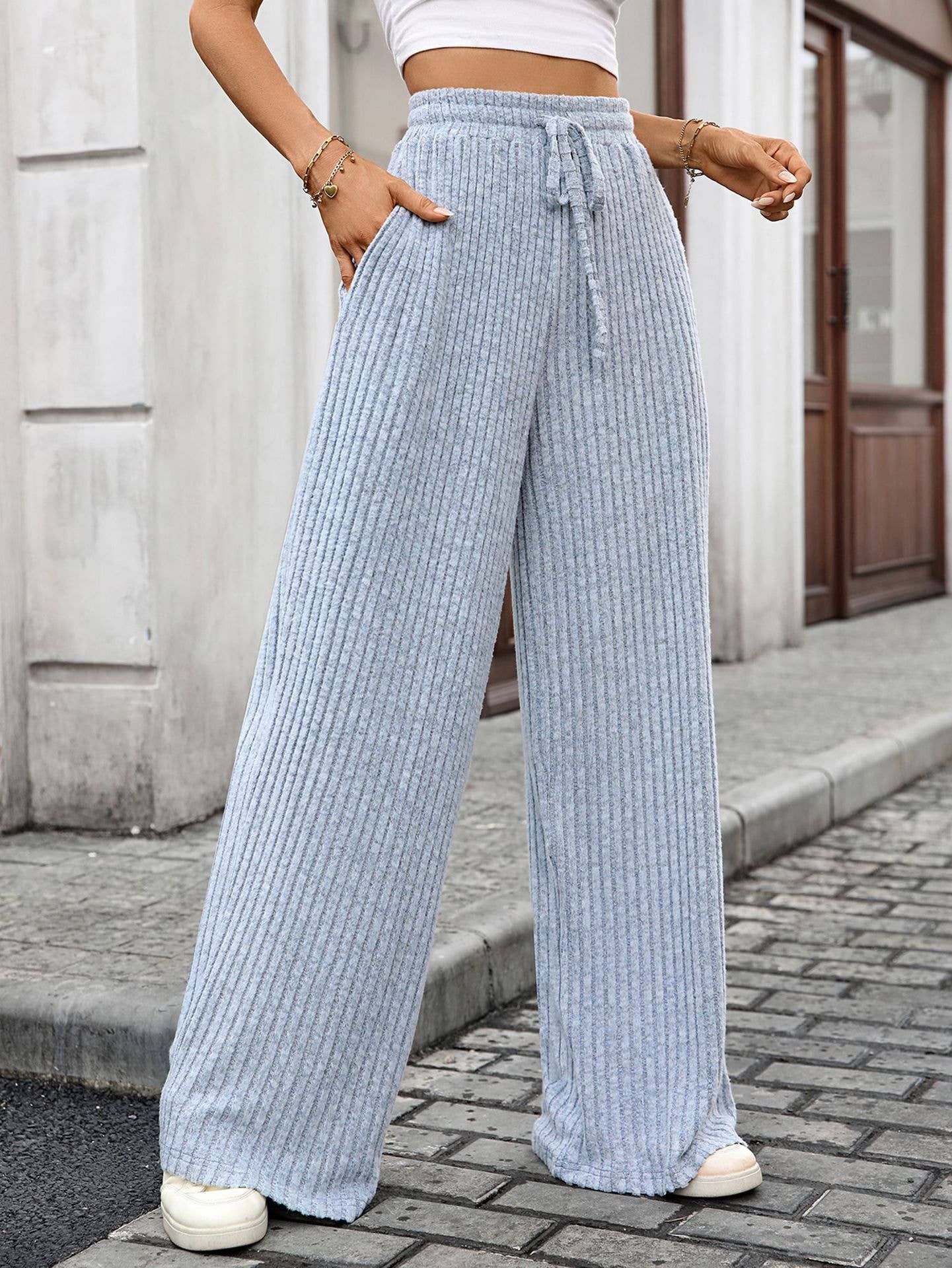 Drawstring,tight-waisted straight-leg pants