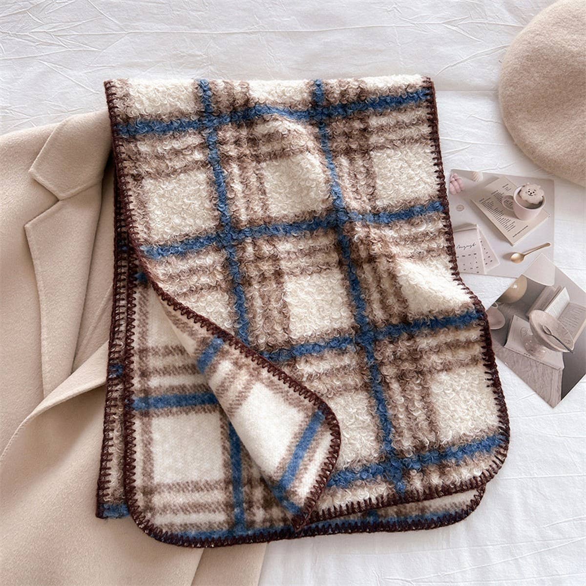 Vintage Tartan Wrap Scarf with Soft Texture