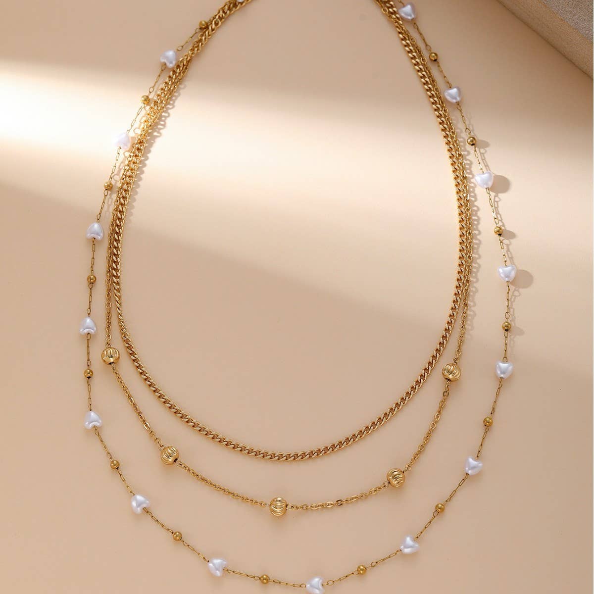 HEART IMITATION PEARL SWEATER CHAIN NECKLACE