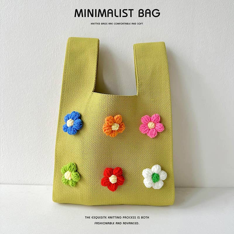 Cute colorful flower knitted single-shoulder bag