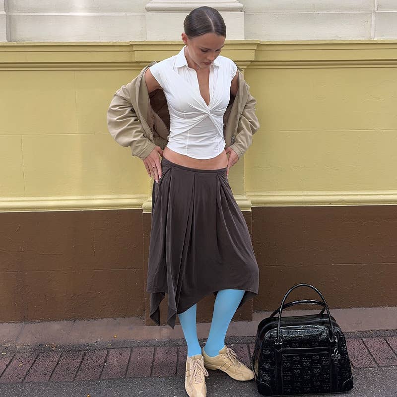 Sexy polo neck twist crop top