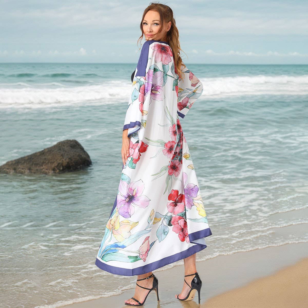 Boho Print Kimono Beach Cover-Up Cardigan_CWMM6309