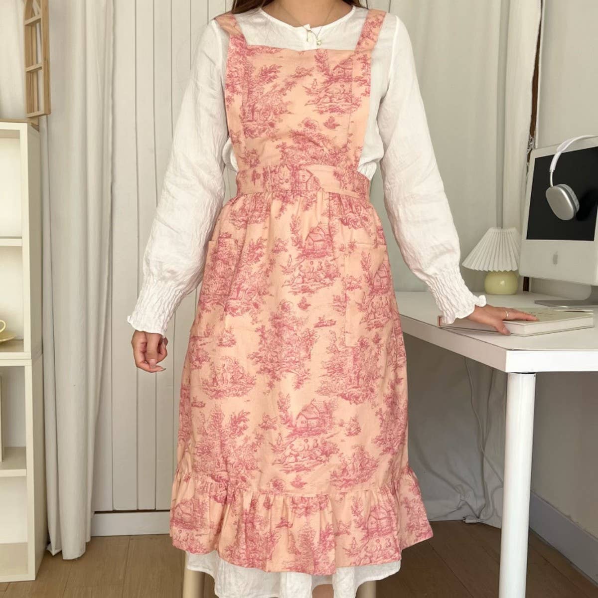 WATERPROOF INK LEAF EDGE FISH TAIL HOUSEHOLD APRON